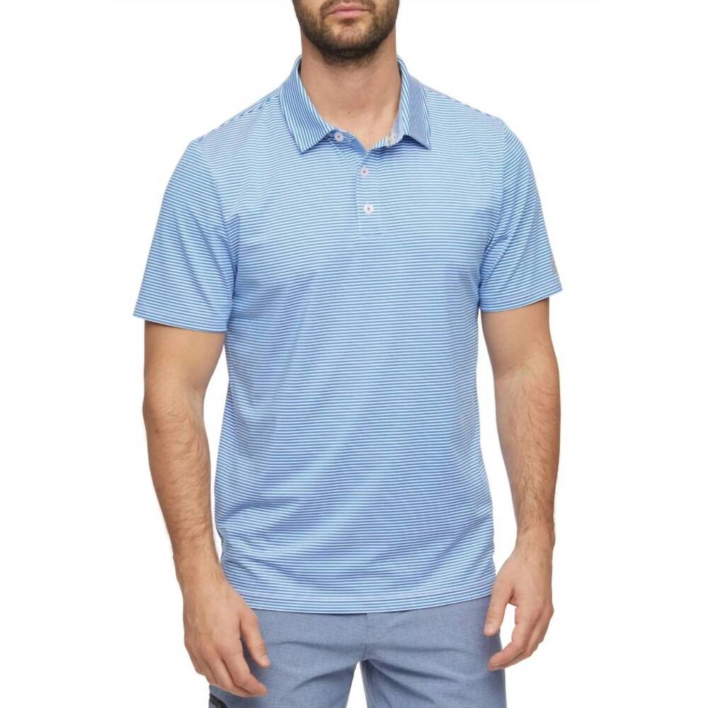 NEW FLAGS & ANTHEM naples striped performance polo in blue